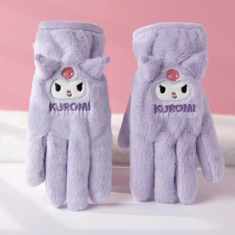 

Детские плюшевые перчатки Sanrio, милые утолщенные теплые и мягкие перчатки Kuromi My Melody Kawaii с героями мультфильмов для улицы, подарки для детей