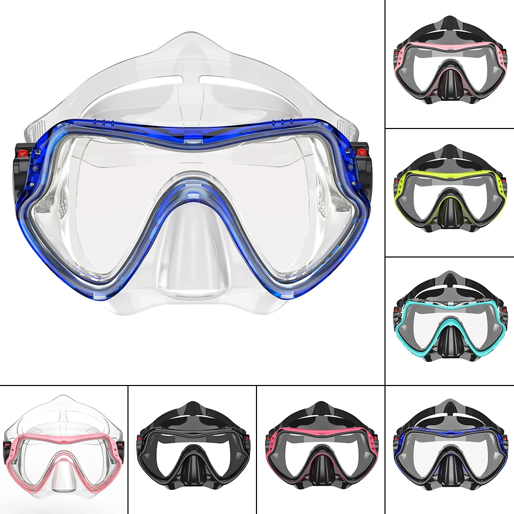 Snorkel Mask Swimming Goggles Scuba Diving Silicone Skirt Tempered Glass Len Wide View Training with Nose Cover Adjustable Strap