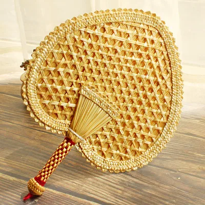 

Handmade Fan Natural Hand Weaving Palm Leaf Fan Blades Portable Cooling Fan for Camping Hiking Home Decoration