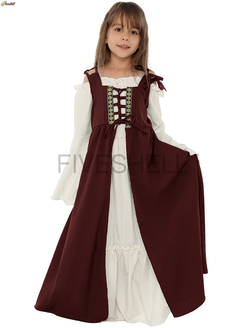 2 Pcs Set Halloween Chirstmas Cosplay Girls Medieval Renaissance Costumes Suit Dress Victorian Princess Steampunk Long Dress