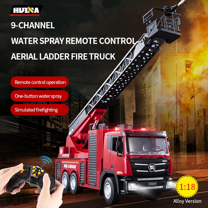 HUINA 1/18 RC Aerial Ladder Fire Fighting Truck 1361 9CH RTR Remote Control Finished Plastic Spray Car Painted Model Toy TH23243