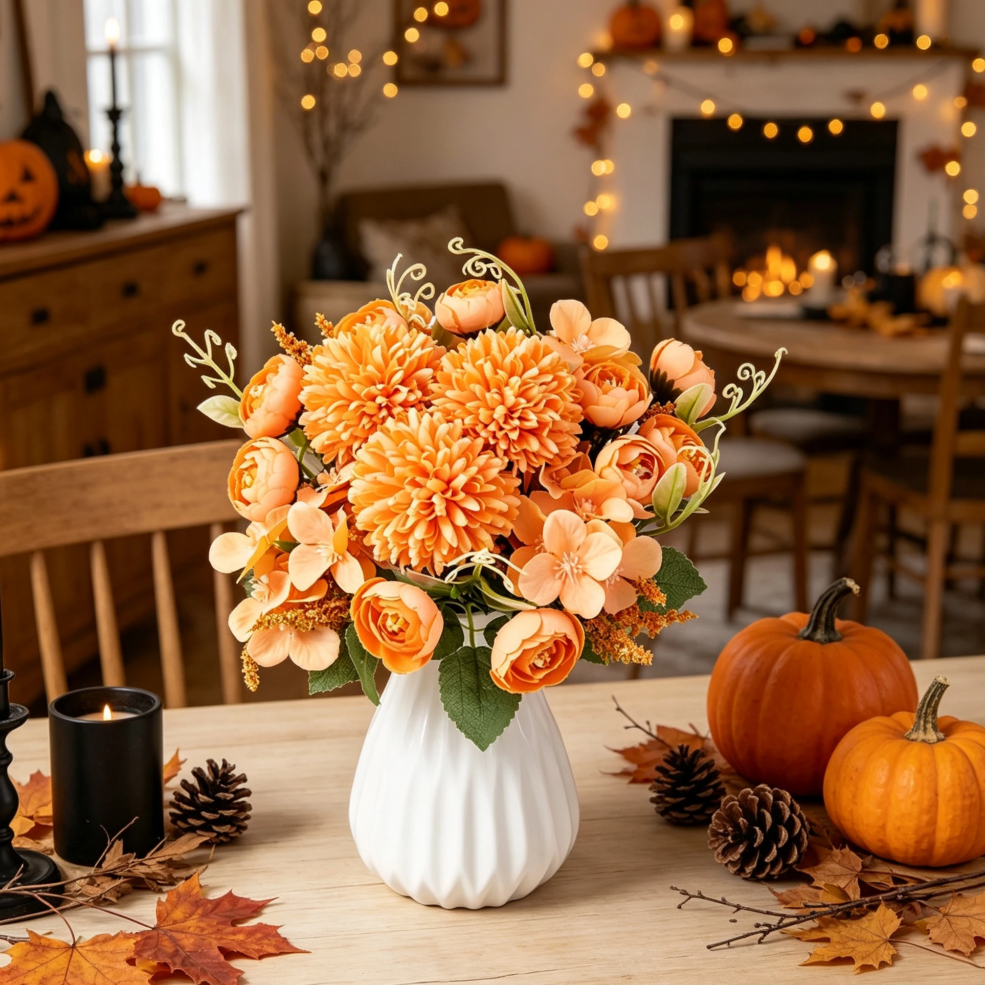3 Stück Seiden-Kunstblumen Hortensie Teerose für Außen- und Innenräume, Vase, Hochzeit, Brautstrauß, Halloween, Herbstdekoration, DIY-Geschenke – Detail 1