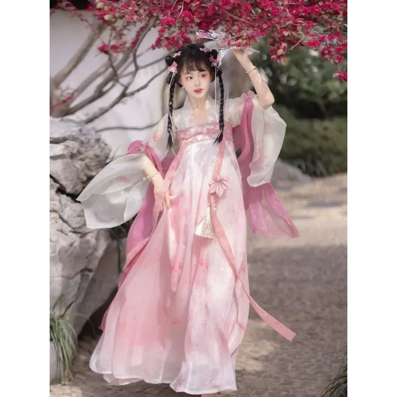 

2023 Autumn Original Sweet Pink Fairy Cosplay Dresses Traditional Chinese Hanfu 2pcs for Women Blue Princess Dress Prom Dress