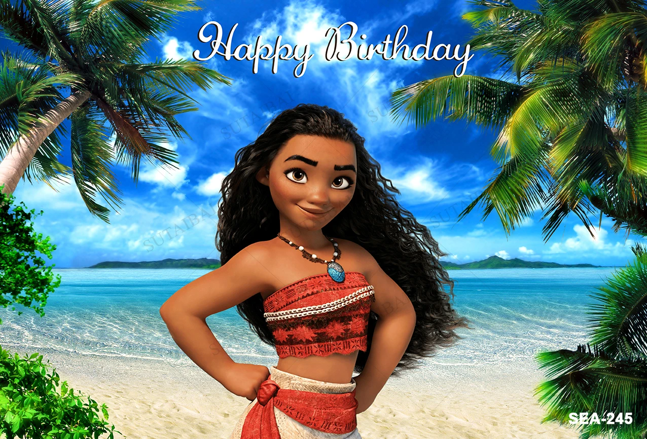 Disney Moana Photo Backdrop Girls Princess Birthday Baby Shower Cartoon Vaiana Photography Backgrounds Party Decors