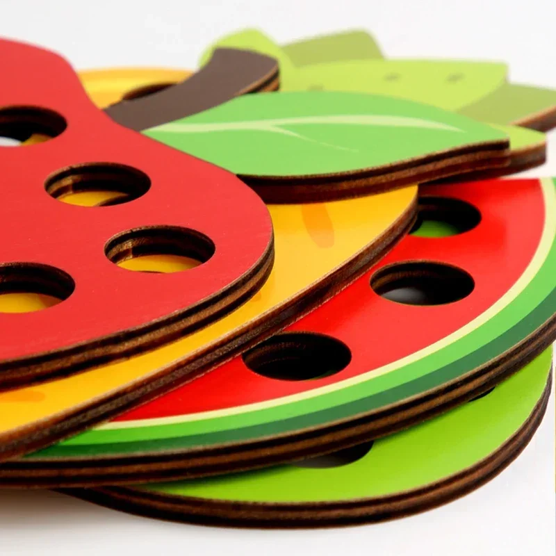 لعبة جلد خشبية تعليمية للفواكه وخيوط نشاط الألغاز دراسة المهارات الحركية الدقيقة مجموعة ألعاب السيارة للأطفال الصغار أفضل هدية