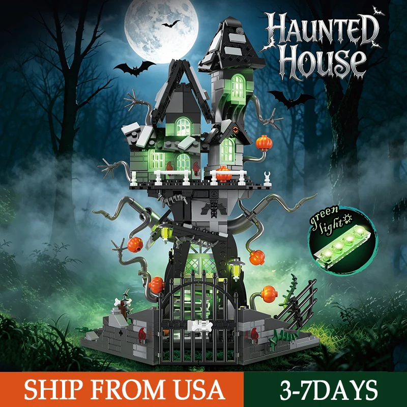 Haunted House Building Blocks Kit MOC Spooky Tree House Model Horror Castle Brick Toys Set Desktop Ornament Easter Halloween Decor For Gifts