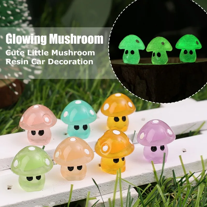 Luminous Mushroom Elf Car Ornaments Car Dashboard Decoration Resin Pendant Miniatures Mushrooms Fairy Garden DIY Accessories