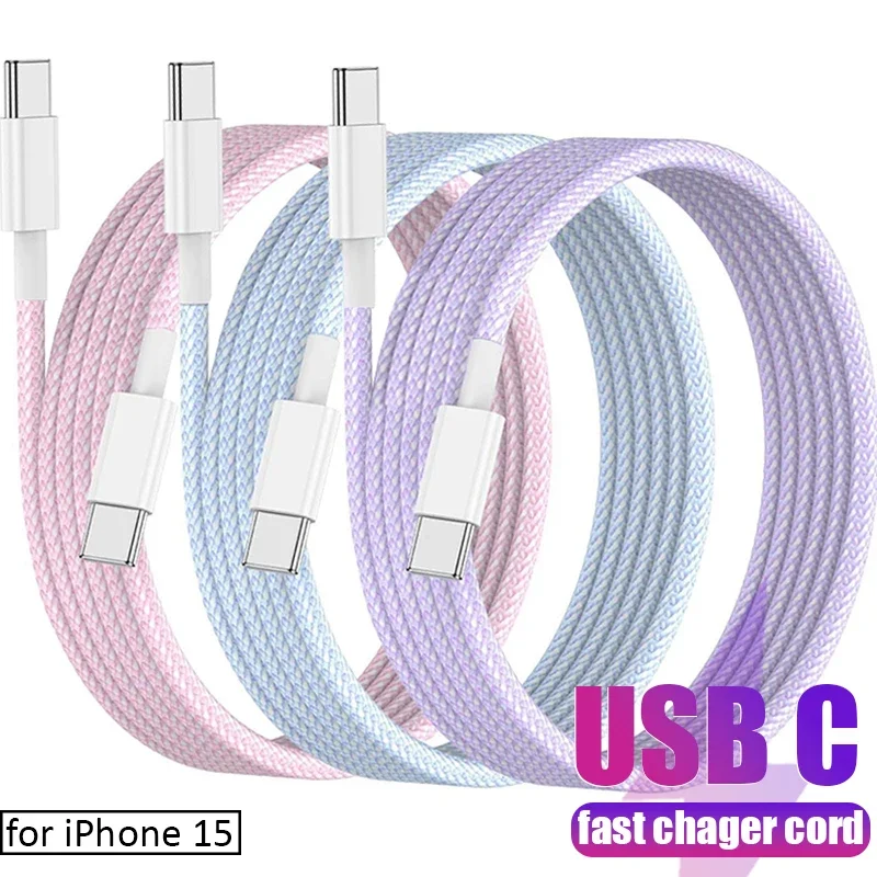 Super Quick Charging Cord Type C To USB C Nylon Braided Unbreakable Phone Data Cables Suitable for IPhone 15 Dual Type C Wire