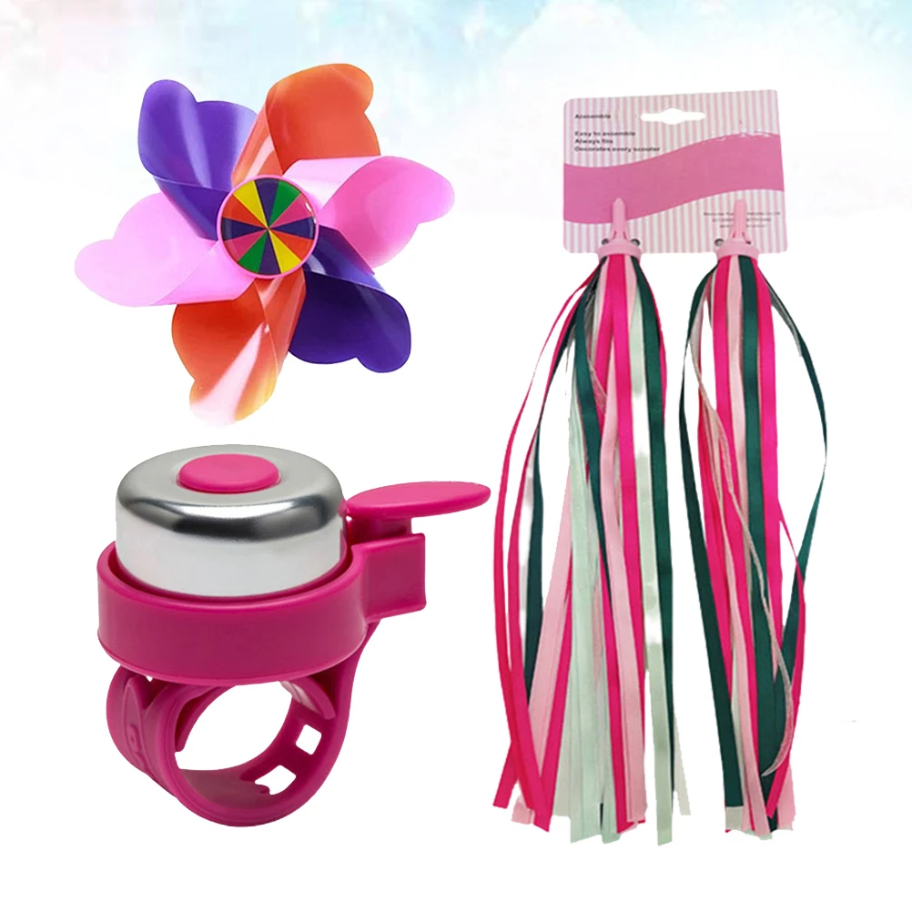 

3PCS Pink Bike Accessories Cute H Streamers Windmill Bell Set for Kids Scooter Brighten Day Attract Attention