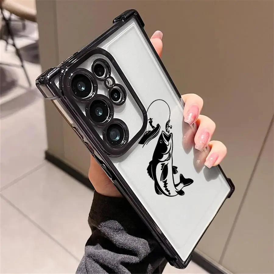 Custodia protettiva per telefono per Samsung Galaxy S23 S24 S20 FE S25 Edge S21 Plus S22 Ultra Line Fishing Man