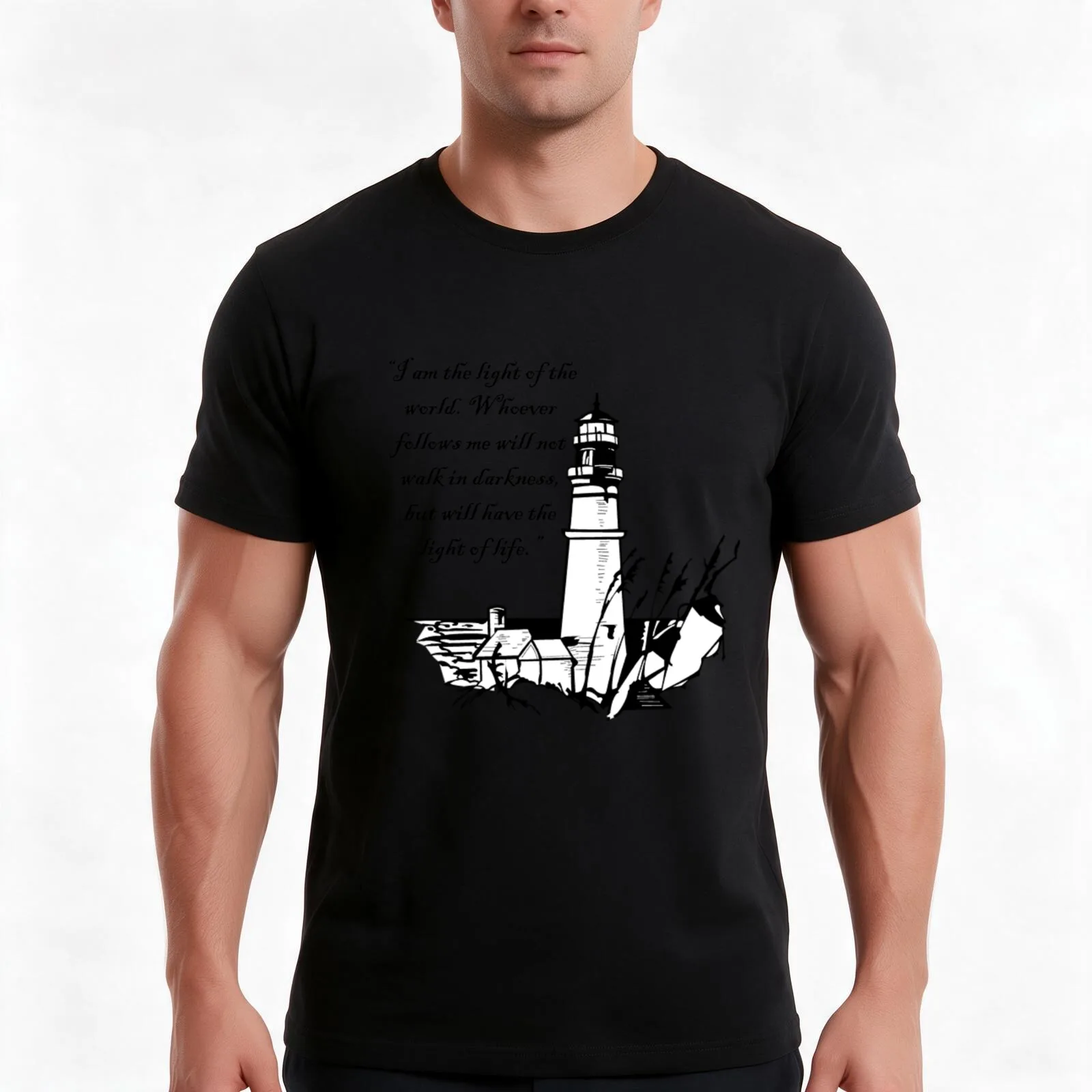 lighthouse T-Shirt, Summer Casual Cotton Tee, Oversized Streetwear Tops, Vintage Graphic Print, Loose Fit Short Sleeve