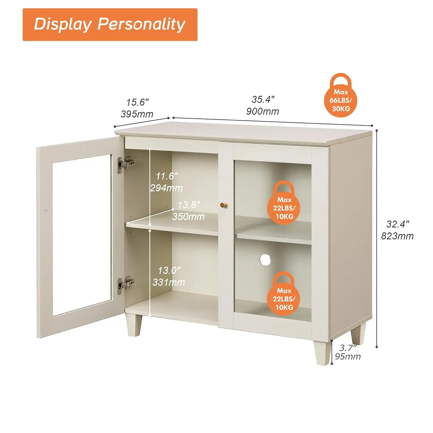 Modern Glass Buffet Cabinet, 35.4