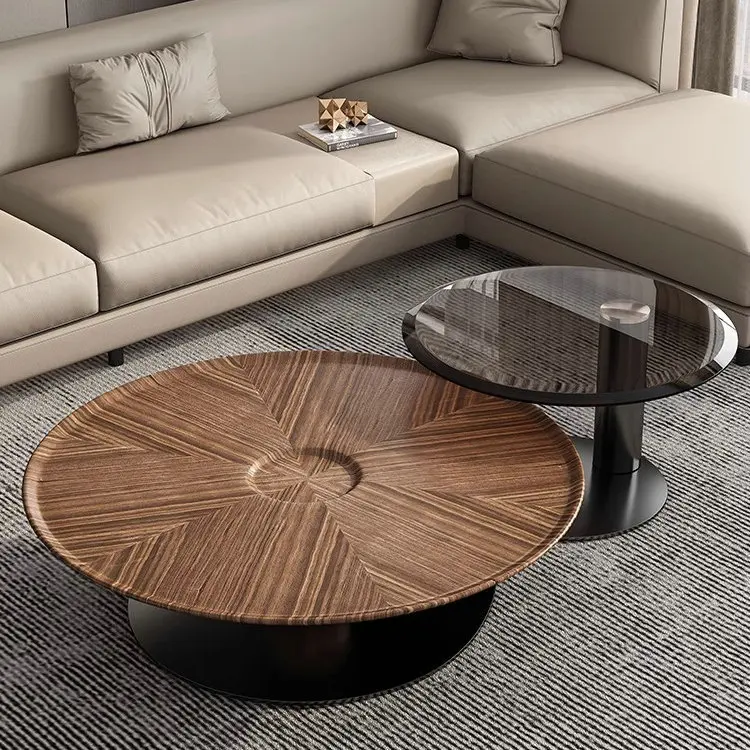Quiet wind light luxury designer living room household small apartment Italian minimalist walnut pattern flying saucer size