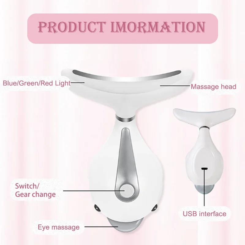 Neck Lifting Beauty Photon Therapy Heating Anti-Wrinkle Removal RF Facial Neck Massager Double Chin Remove Face Massge Skin Care