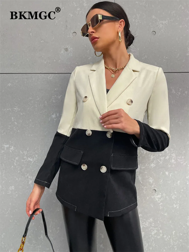 BKMGC – veste et Blazer noir et blanc pour femme, manteau de costume à boutons, veste de bureau, collection automne et hiver 2022