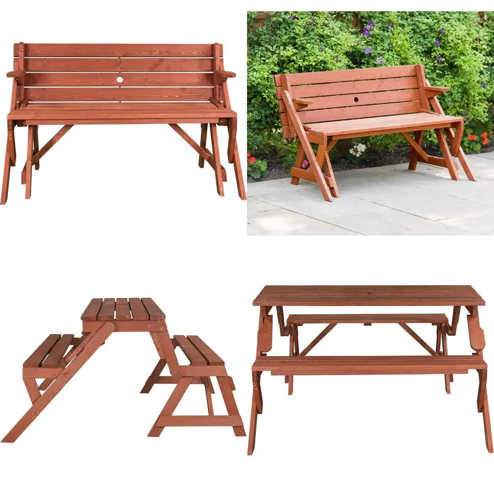 

PTB7104 - Трансформируемый стол для пикника и садовая скамья - Коричневый - 1 шт. - Уличная складная мебель для кемпинга, патио, террасы, газона, пляжа