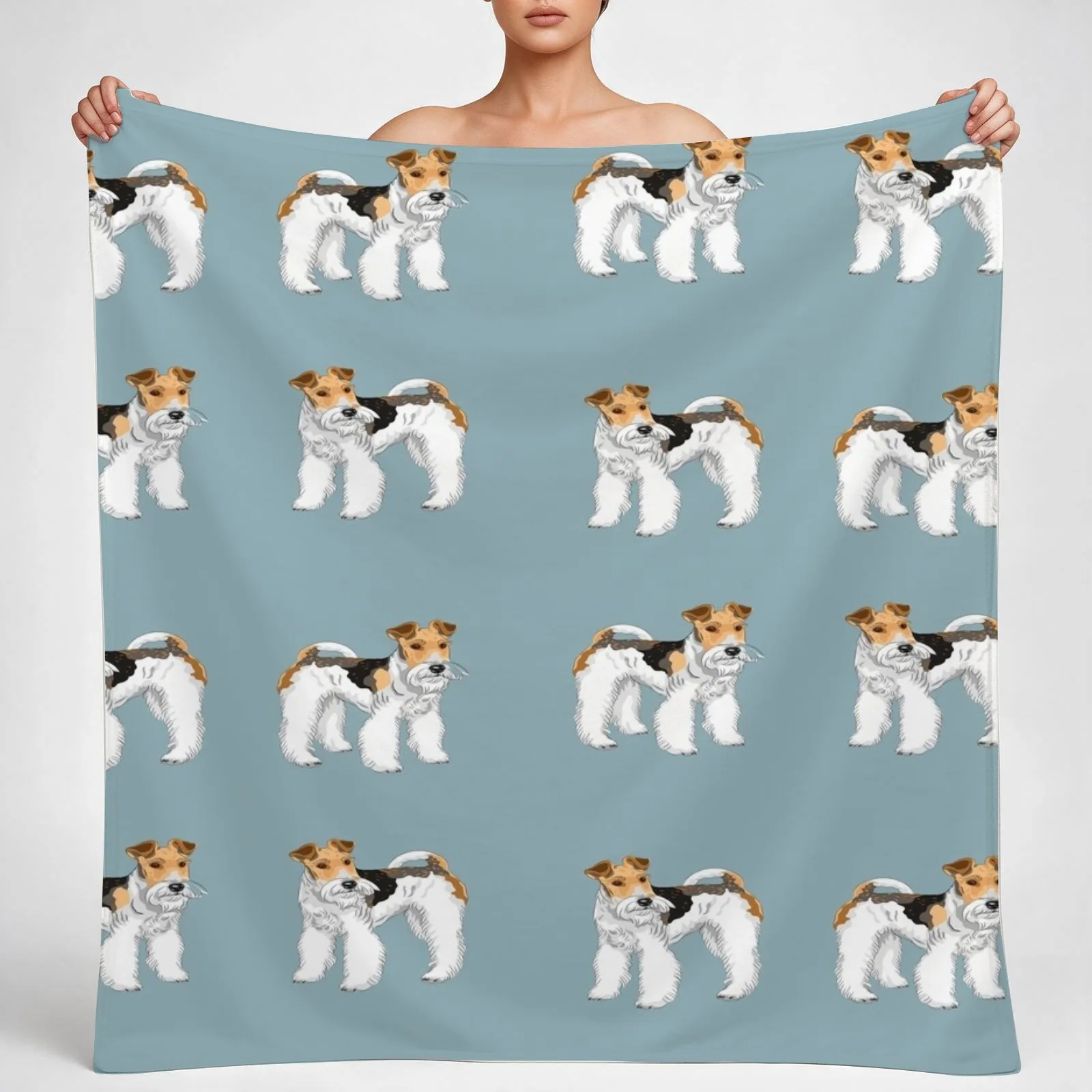 Retro Wire Haired Fox Terrier Design Throw Blanket couch cozy soft plush fuzzy picnic outdoor blanket