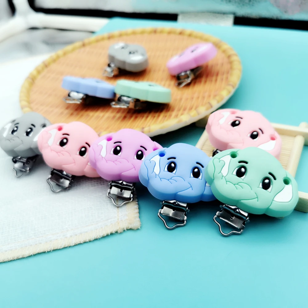 45*55mm elefante silicone clipes bebê dentição chupeta cadeias colar acessórios de grau alimentício seguro enfermagem mastigando kawaii presentes