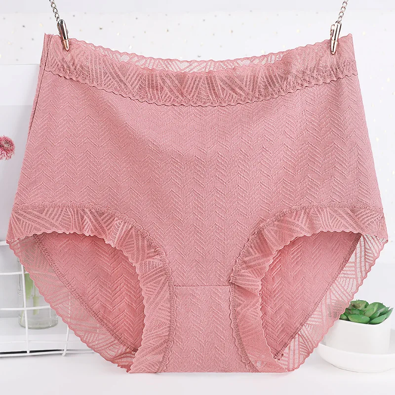 Women\'s High Waist Sexy Lace Panties Cotton Underwear Seamless Solid Color Briefs Large Size Women\'s Shorts Female Lingerie