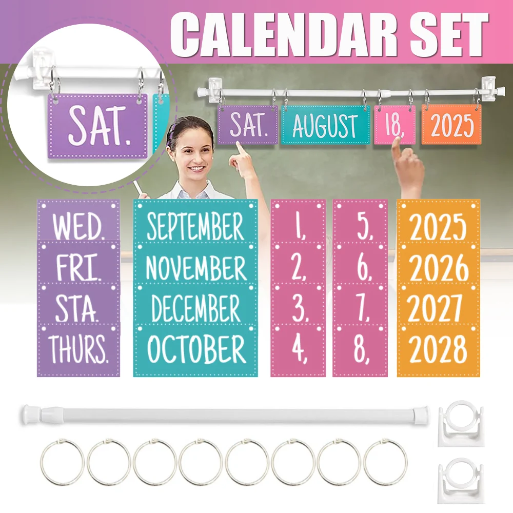 مجموعة لوحة إعلانات تقويم قابلة للطي بألوان قوس قزح مع حامل، حامل تقويم قابل للتعديل يتضمن 54 بطاقة تاريخ لديكور المنزل في الفصل الدراسي