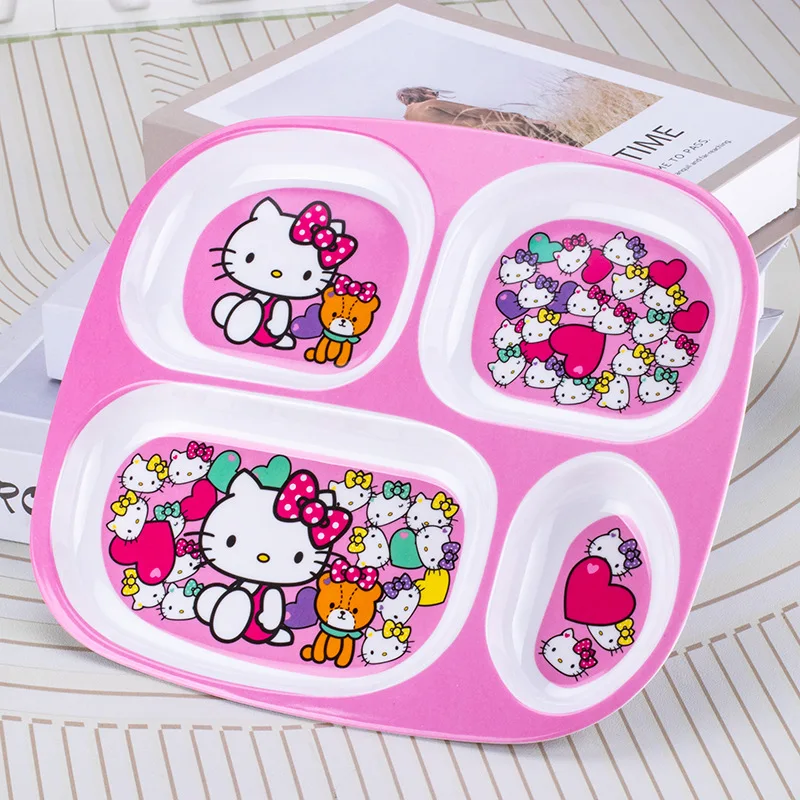 

Sanrio New Hello Kitty Kawaii Anime Dish Divider Fruit Platter Cutlery Set Cute Cartoon Children's Dining Plate Toys for Kids