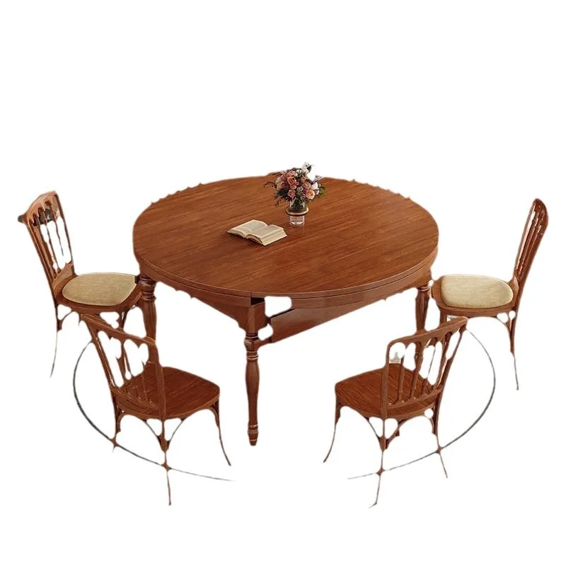 

American retro solid wood dining table and chair combination high-end telescopic dual-purpose living room simple