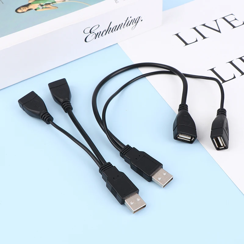 New 1Pc 15/30cm Male Plug To 2 Female Socket USB 2.0 Extension Line Data Cable Power Adapter Converter Splitter USB 2.0 Cable