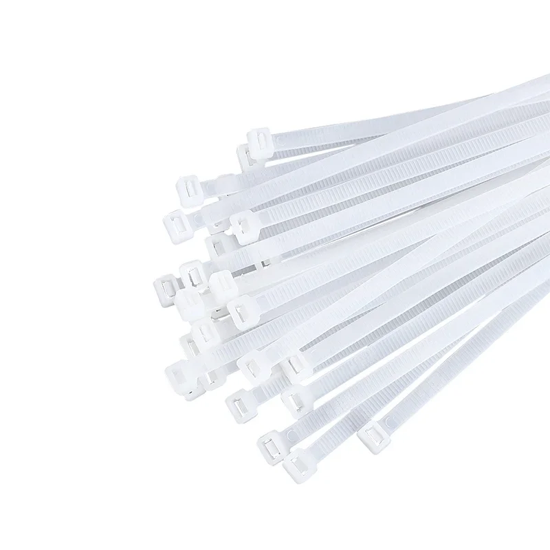 Laço de cabo de nylon de travamento automático, plástico branco, pressão forte, resistente a altas temperaturas, alongamento, fio TwineTie, 250 pcs