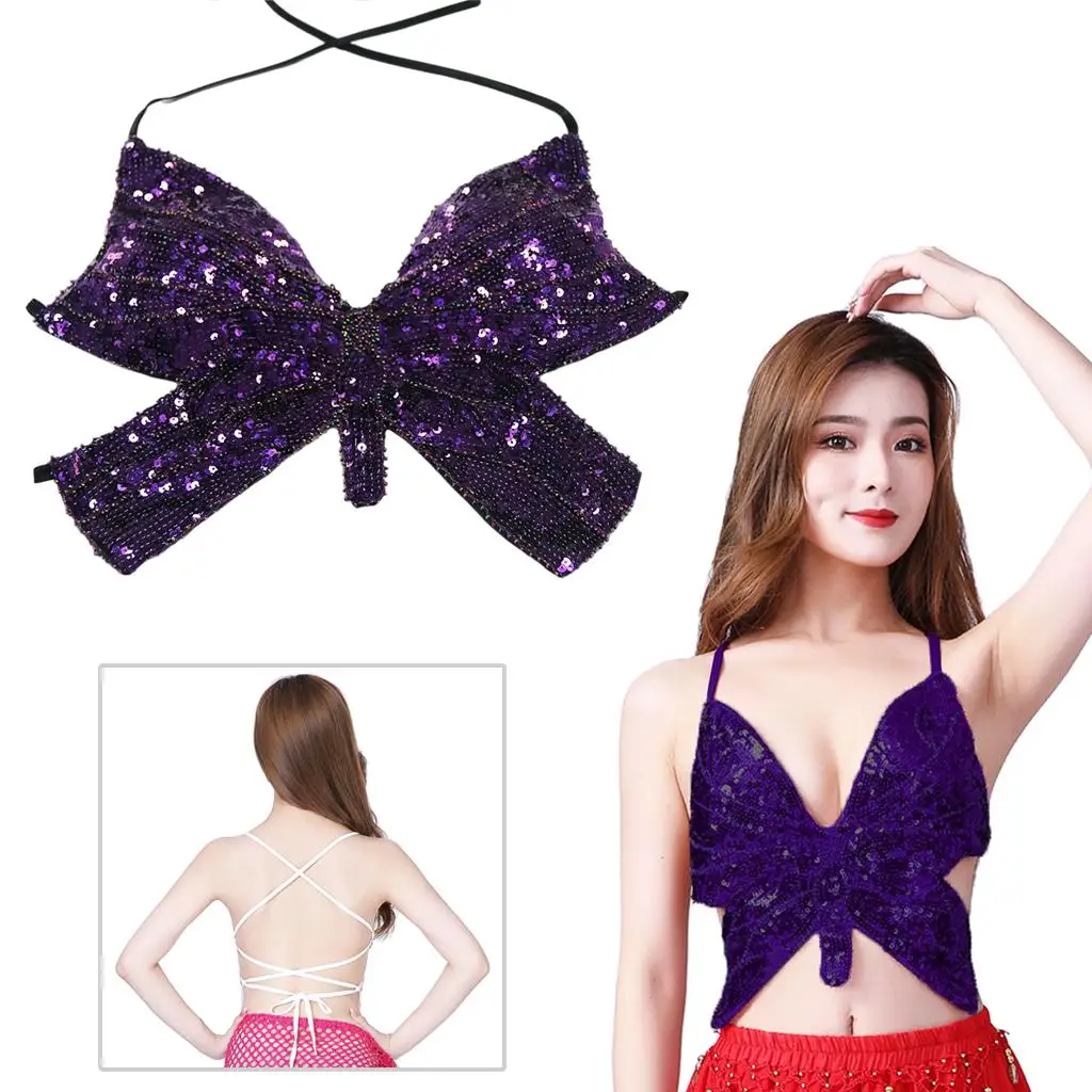 Top da donna in Costume da Clubwear con scollo all'americana latino con paillettes e reggiseno di danza del ventre