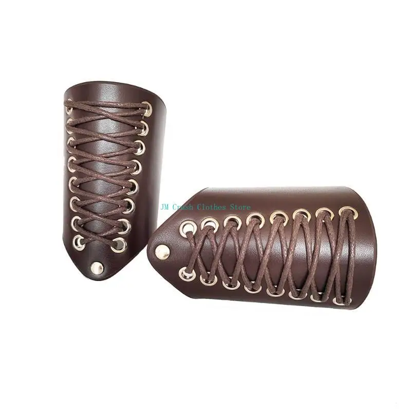 K1ME 중세 펑크 빈티지 손목 보호대 남성용 유행 파티 및 축제 빈티지 PU 팔 보호대 레이스 업 커프스