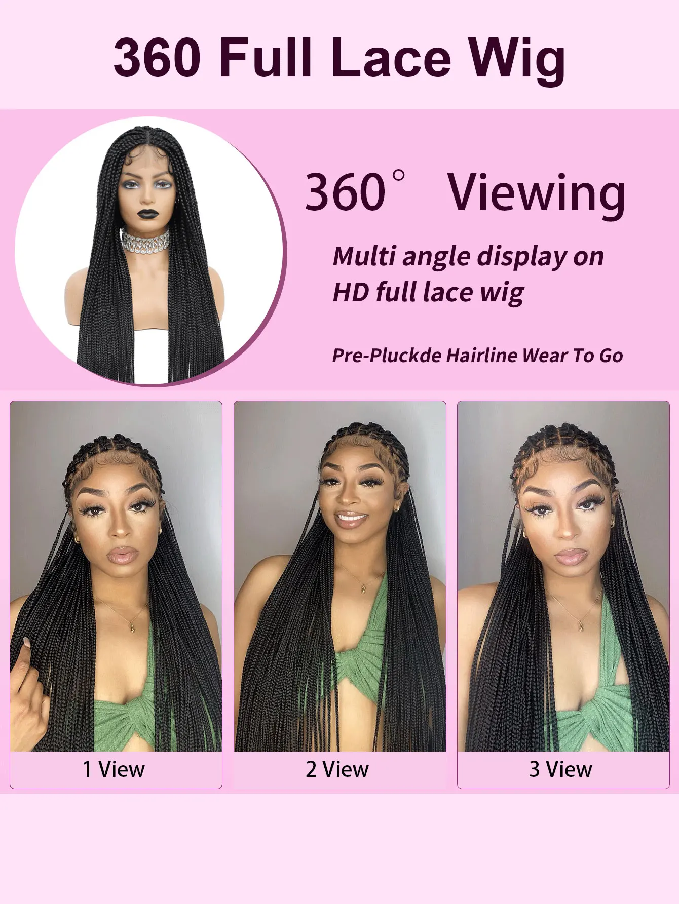 Cornrows Braided Wig Small Square Knotless Box Braids Wigs For Black Women With Baby Hair Synthetic Long 36Inches Braiding Hair