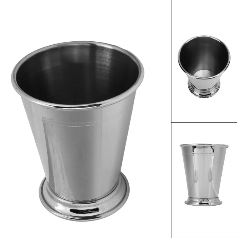 Julep Cup Stainless Steel Elegant Retro High Stability Beaded Mint Julep Cup For Home Classic Silver