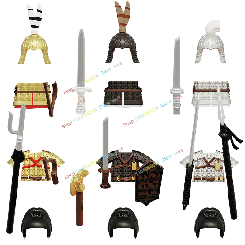 

Ancient Tang Dynasty Li Bai Soldier Building Block Action Figures Sword Armor Weapons Accessories Toys for Kids Gifts KT1096