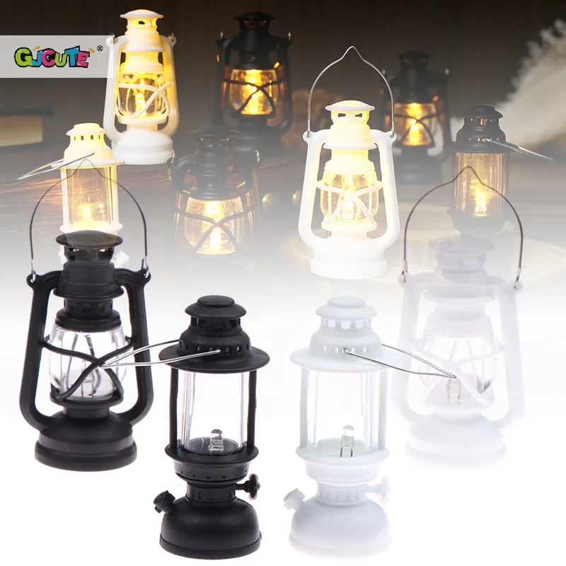 6cm Mini Led Retro Glowing Pony Lantern Simulation Cande Light Night Light Dollhouse Miniature Kerosene Lamp Home Decor Toy