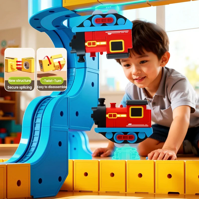 66PCS Magnetische Track Auto Speelgoed DIY Bouwstenen Set Anti-Zwaartekracht Rijden Elektrische Trein Set Voor Kinderen Kerst verjaardagscadeau