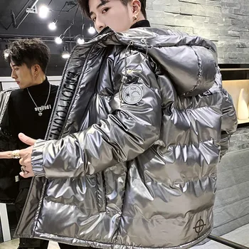 남성용 보온 후드 방수 코팅 코튼 패딩 코트, 두꺼운 숏 다운 실버, 한국 스타일 패션, 가을 및 겨울, 1PC 