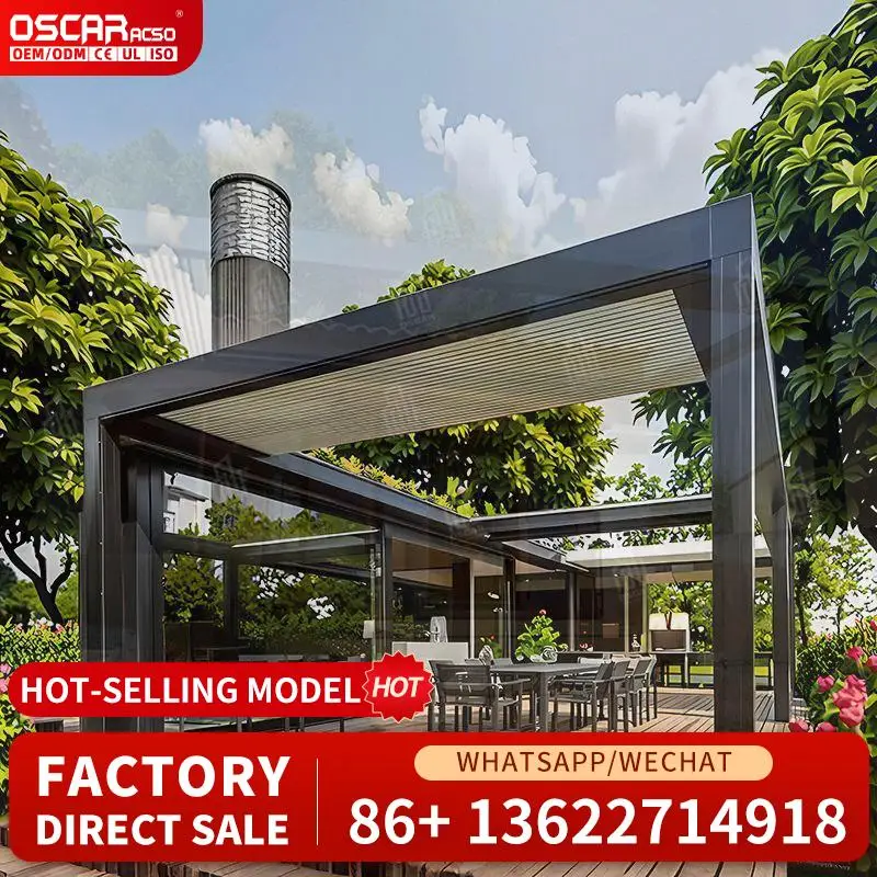 Custom Waterproof 12x16 Motorized Outdoor Retractable Bioclimatic Louvered Aluminum Gazebo Pergola With Blinds for Backyards Pat