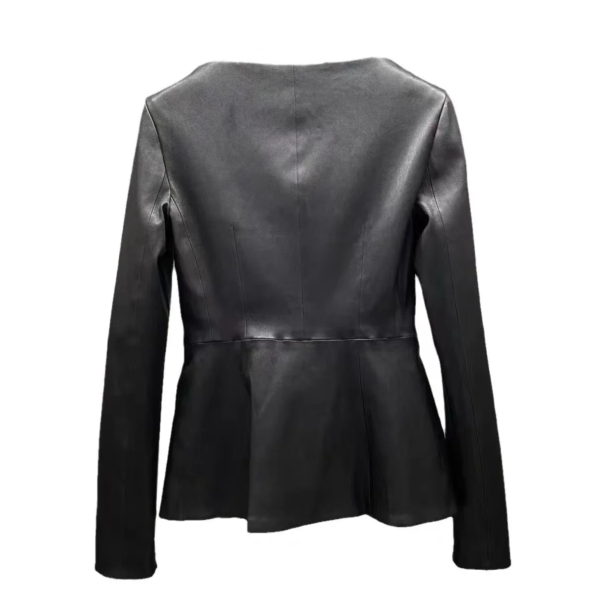 Stretch Leather Jacket For Women Luxury Genuine Elastic Sheepskin Cardigan 2024 U-neck V Hem Slim Fit Tops Mujer Tight Clothing