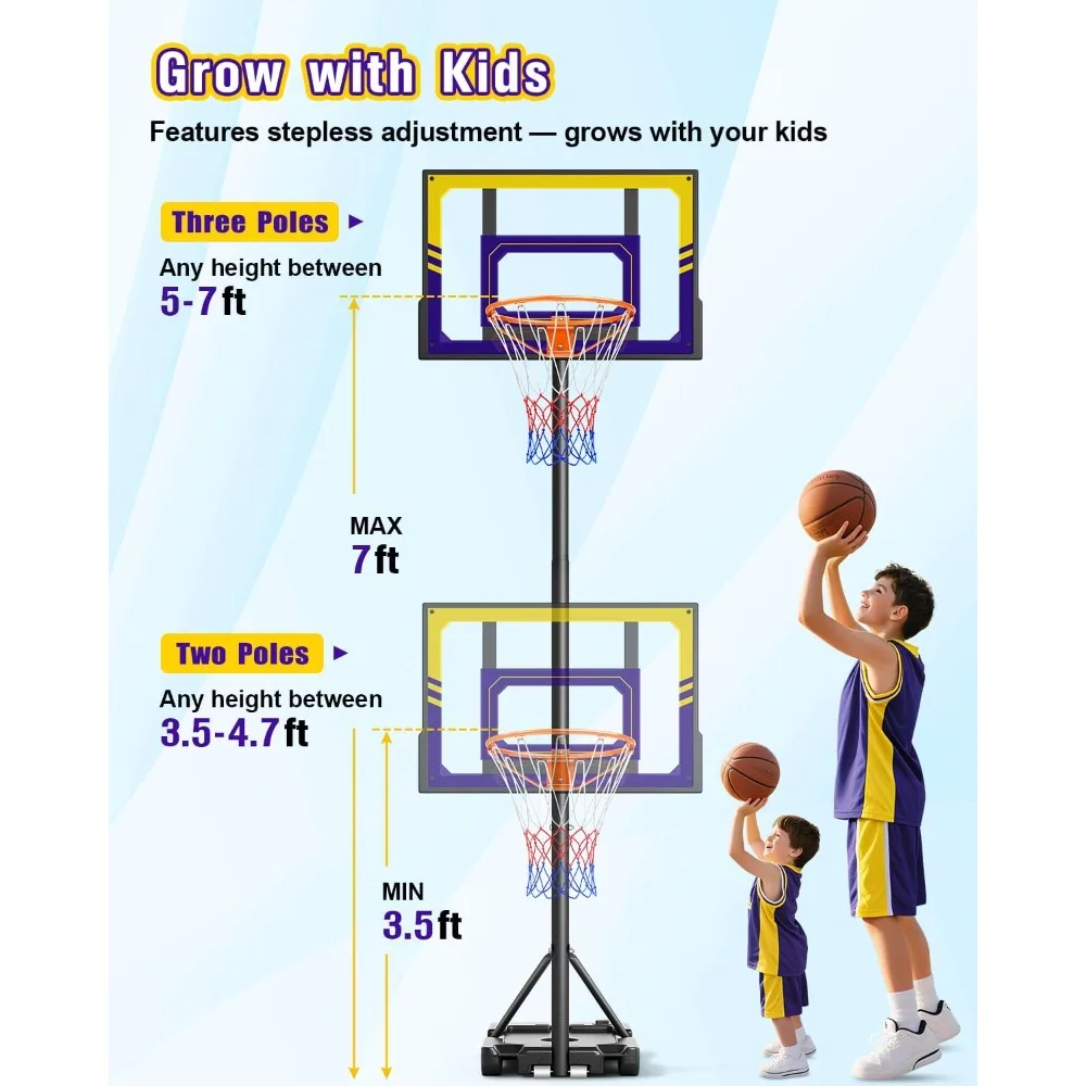 Canestro da basket portatile ad altezza regolabile per bambini, 3,5-7 piedi, adatto per giochi in cortile e vialetto