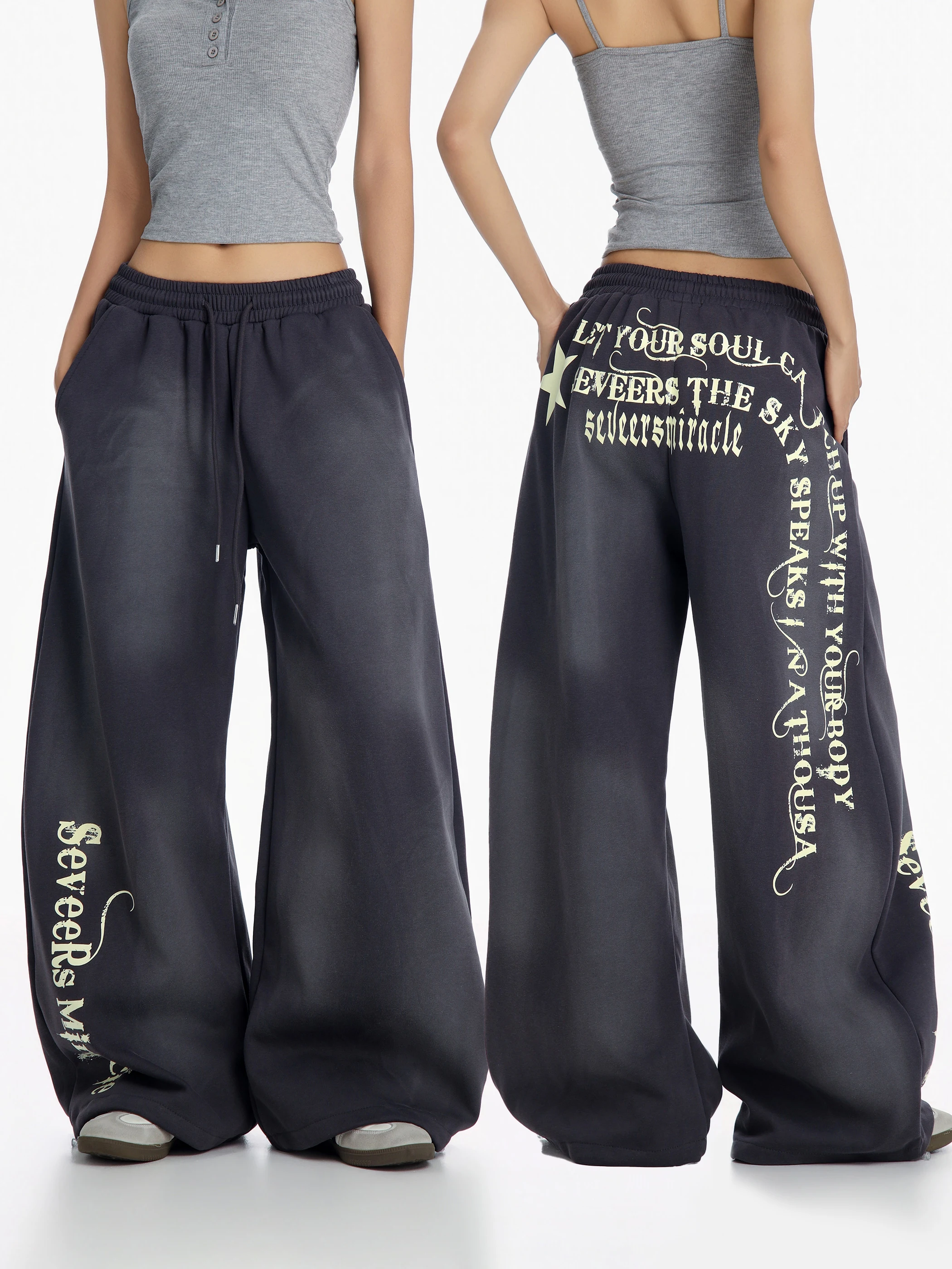 

Womens Casual Wide Leg Pants Loose Drapey Street Dance Style Beer Captain American Washed Print Sport Sweatpants