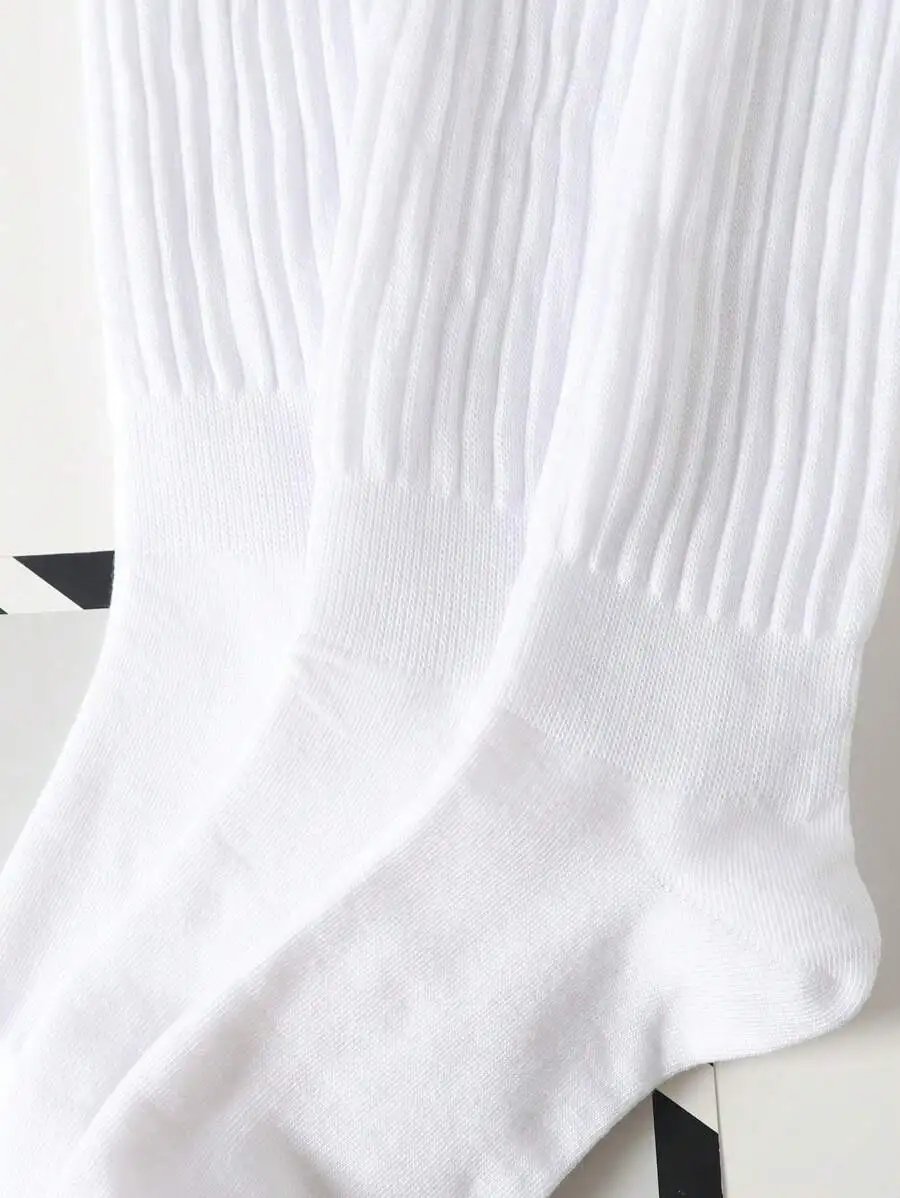 

3 Pairs Mens Solid White Long Socks Breathable Comfortable Soft For Sports Casual Wear