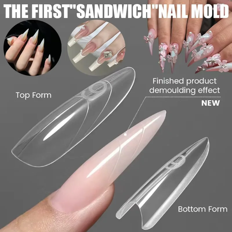 New 240pcs Square Almond Dual Form Nail Molds Full Cover Quick Building Gel Mold Acrylic False Nail Tips Extension Top Forms