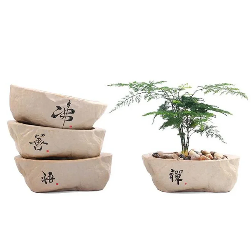 Creative Retro Chan Coarse Pottery Green Plant Pot Flower Pot Fleshy Vase Container Desktop Ornaments Home Decor