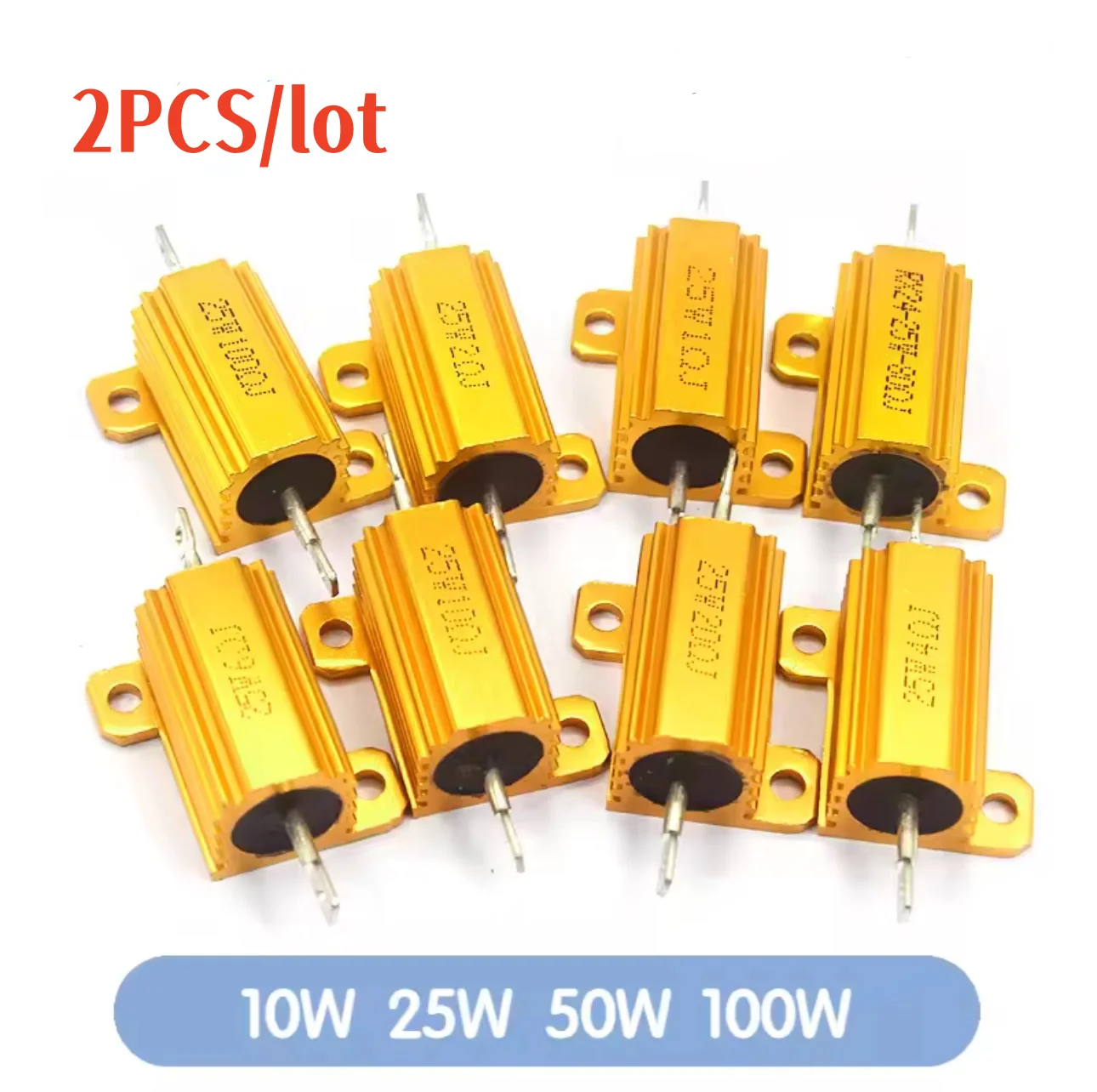 2PCS 10W 25W 50W 100W Aluminum Power Resistor 0.1~1Kohm Metal Shell Case Wirewound  Resistance Load Resistors 1R 2R 3R 5R 10R