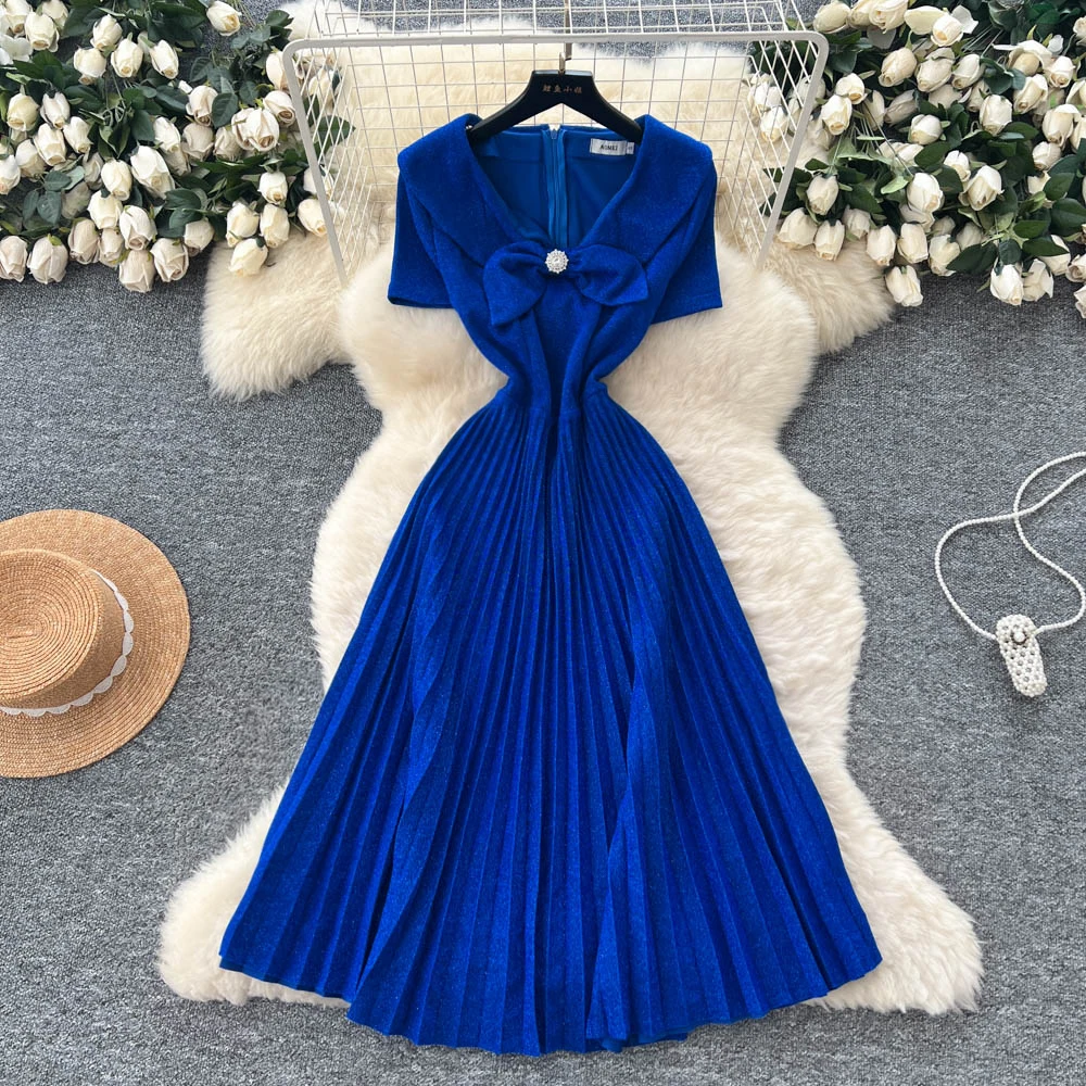 

Chic vintage V-neck Ruched Elegant Fairy korean fashion Boho Sundress women clothing Long dress