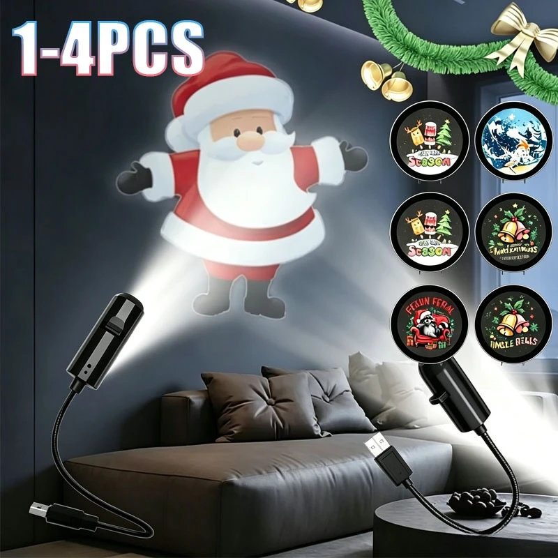 1-4PCS Halloween Christmas Projection Night Light LED Creative Bedroom Atmosphere Decorative Lamp for Holiday Party Home Decor