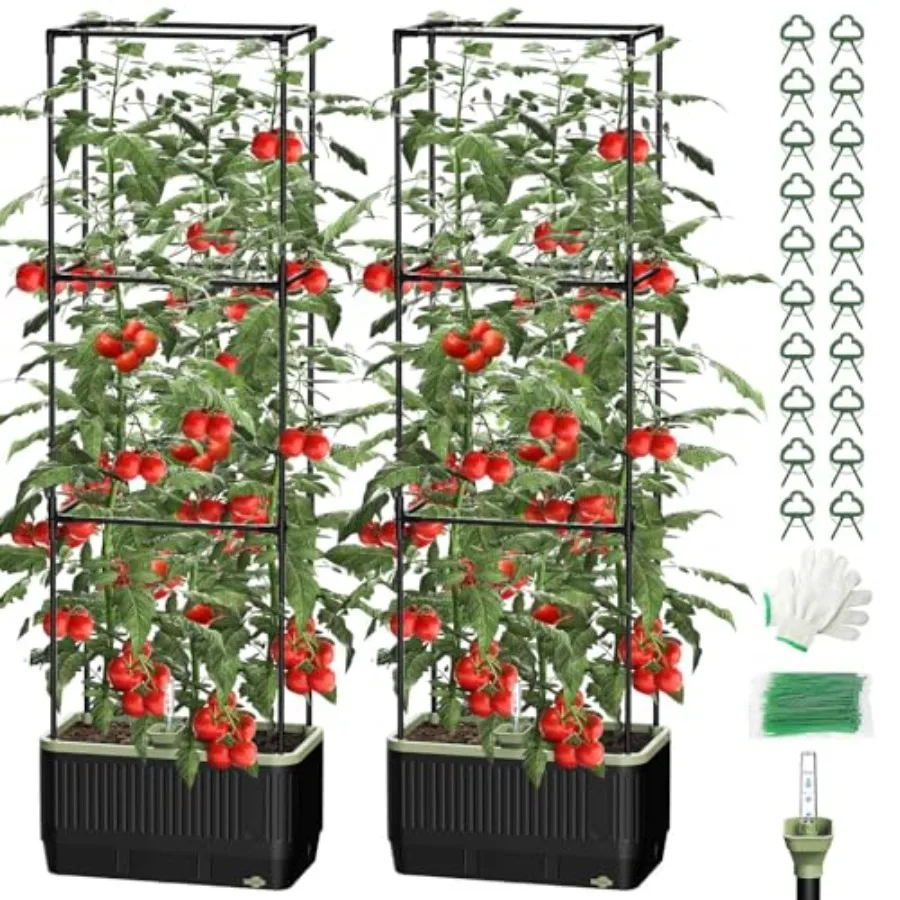 

Self Watering Tomato Planter with Trellis, Rectangular Tomato Cages Trellis for Raised Garden Bed, Tomato Planters Box for Gard