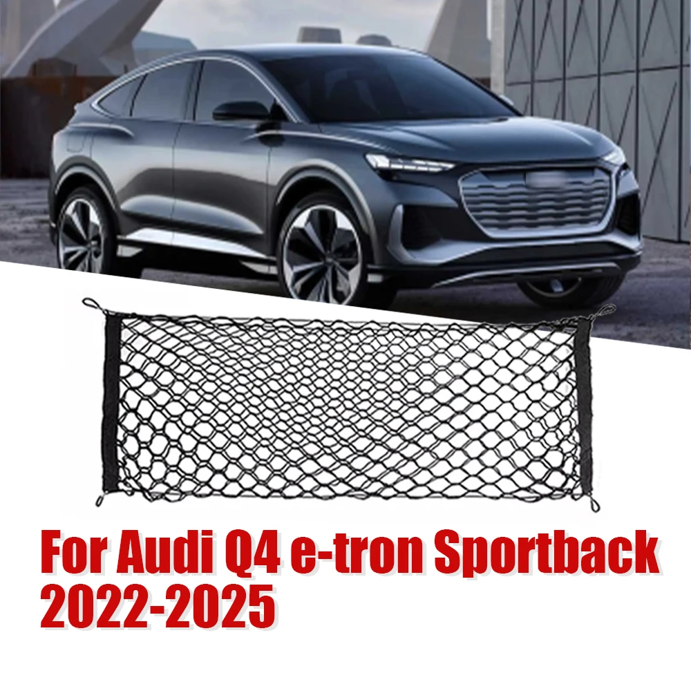 Car Trunk Cargo Net For Audi Q4 E-Tron Sportback Trunk Cargo Organizer Elastic Nylon Mesh Organizer Car Accessories 2022 2023