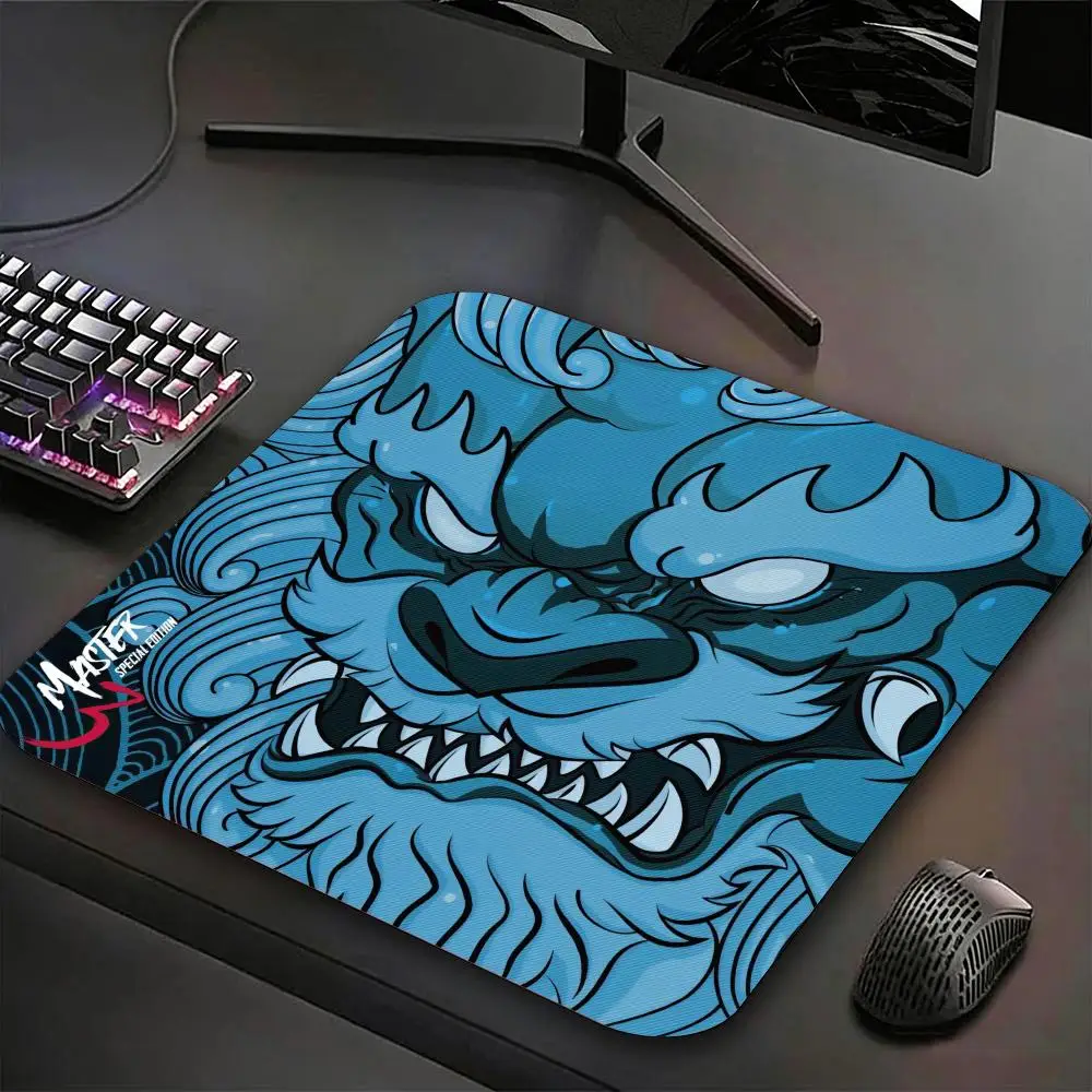 Small Gaming Mousepad Chinese Lion Oni Hannya Mask Art Smooth Surface Non-Slip Rubber Base Mouse Mat For PC Laptop Office Desk