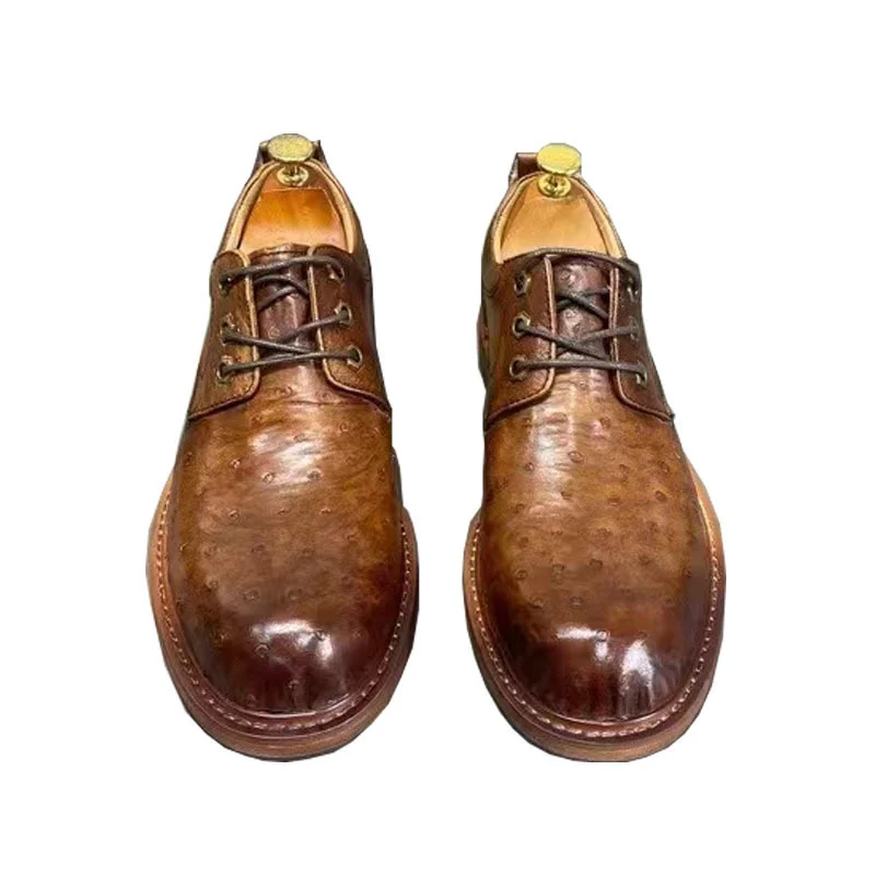 South African Ostrich Leather Casual Dress Italian High Quality Shoes For Mens Formal Fashion Trend Business Versatile Lace Up